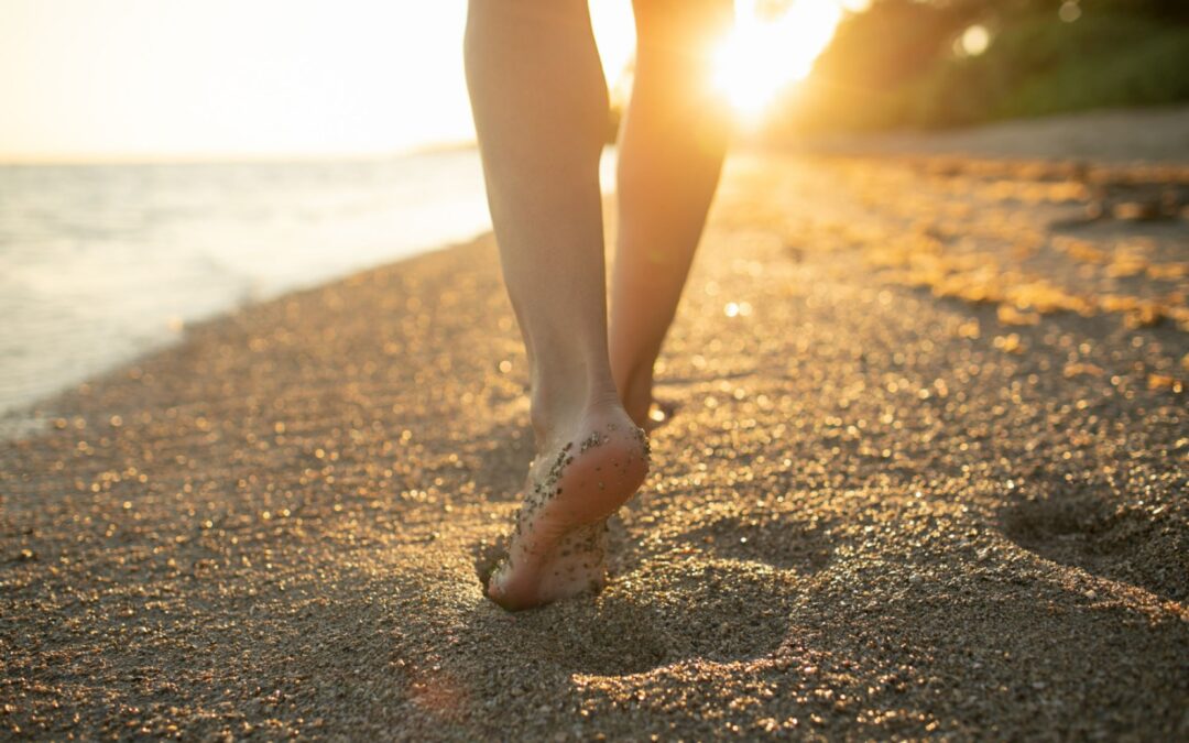 walking on the beach, legs and feet